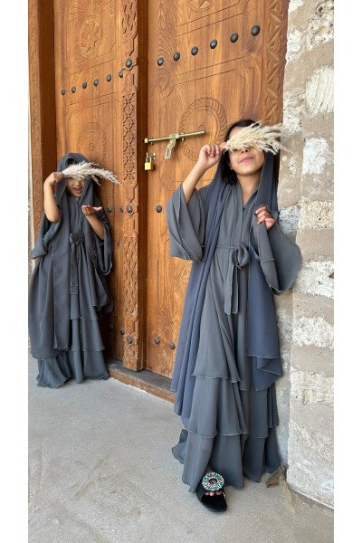 ABAYA TAHIRA KIDS GREY - 3 VOLANTS